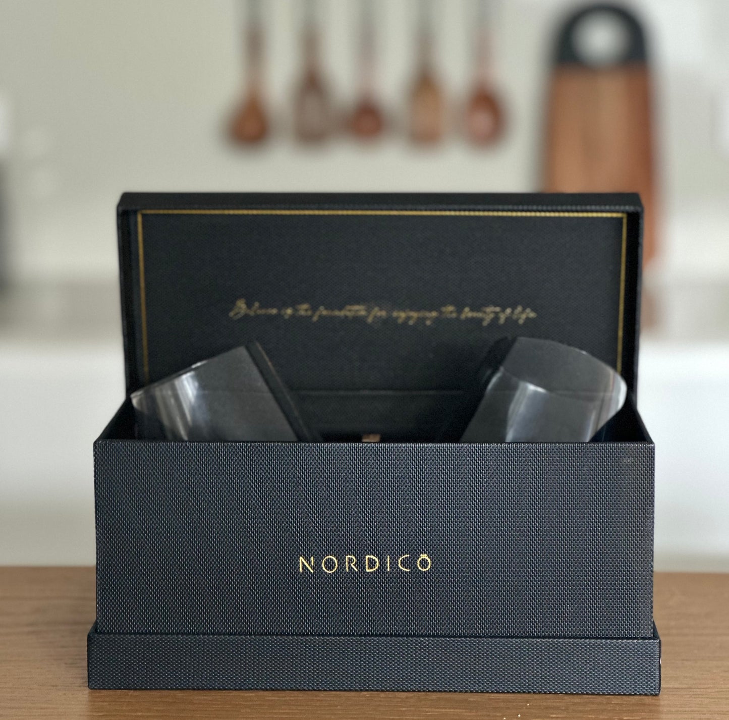 Nordico Equilibrio Smoke Black Wine Glasses | Gift set of 2 with coasters - Nordico