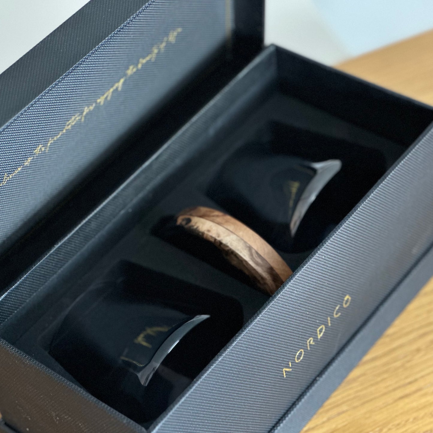 Nordico Equilibrio Smoke Black Wine Glasses | Gift set of 2 with coasters - Nordico