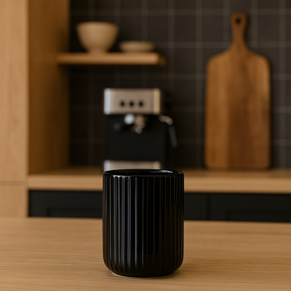 Nordico Ceramic Coffee Mug Black Ribbed - Nordico