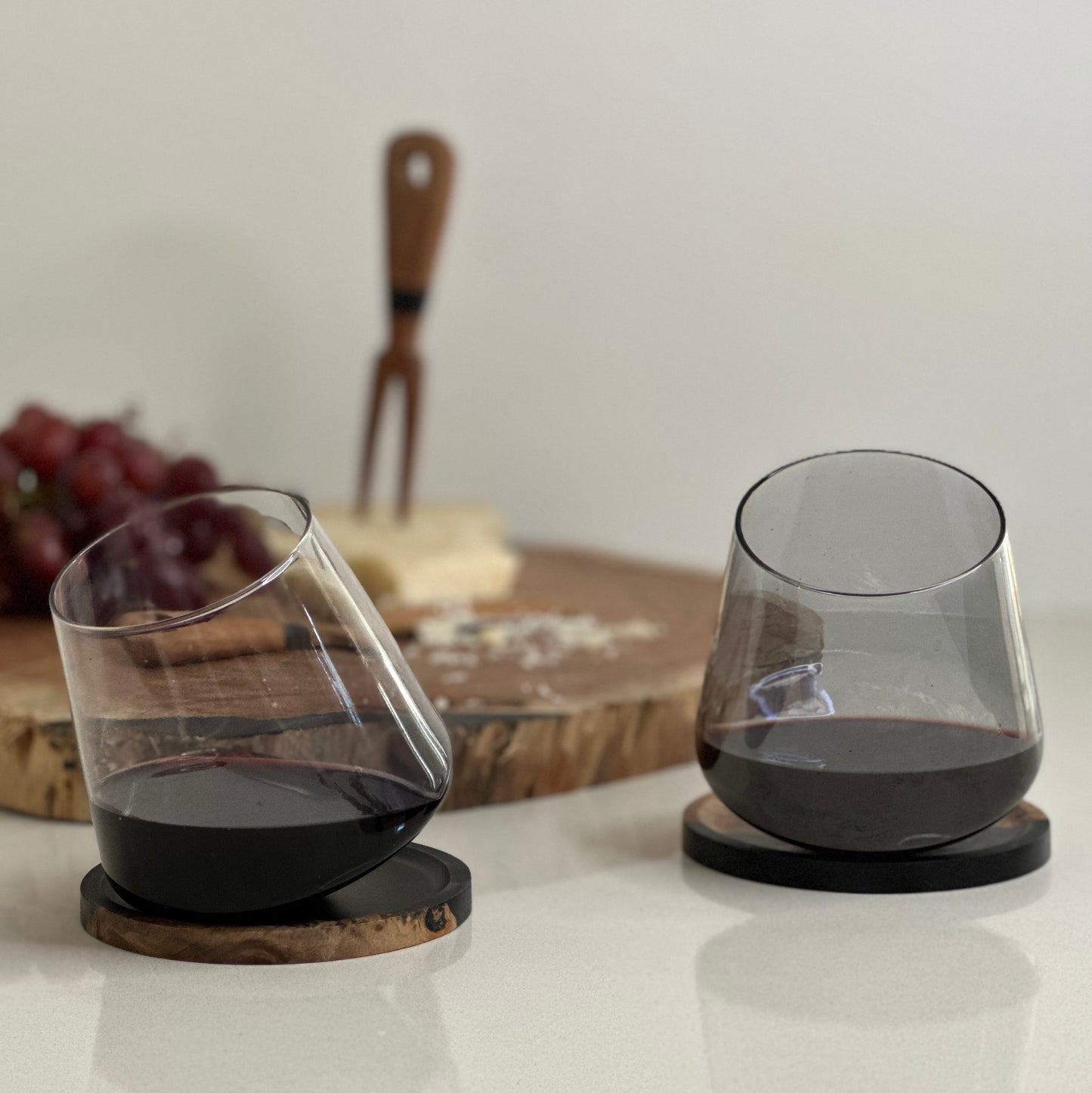 Nordico Equilibrio Smoke Black Wine Glasses | Gift set of 2 with coasters - Nordico